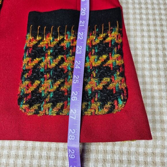 Adam Douglass Adrianna Papell Red Black Color Block Tweed Button Front Blazer - Picture 9 of 14